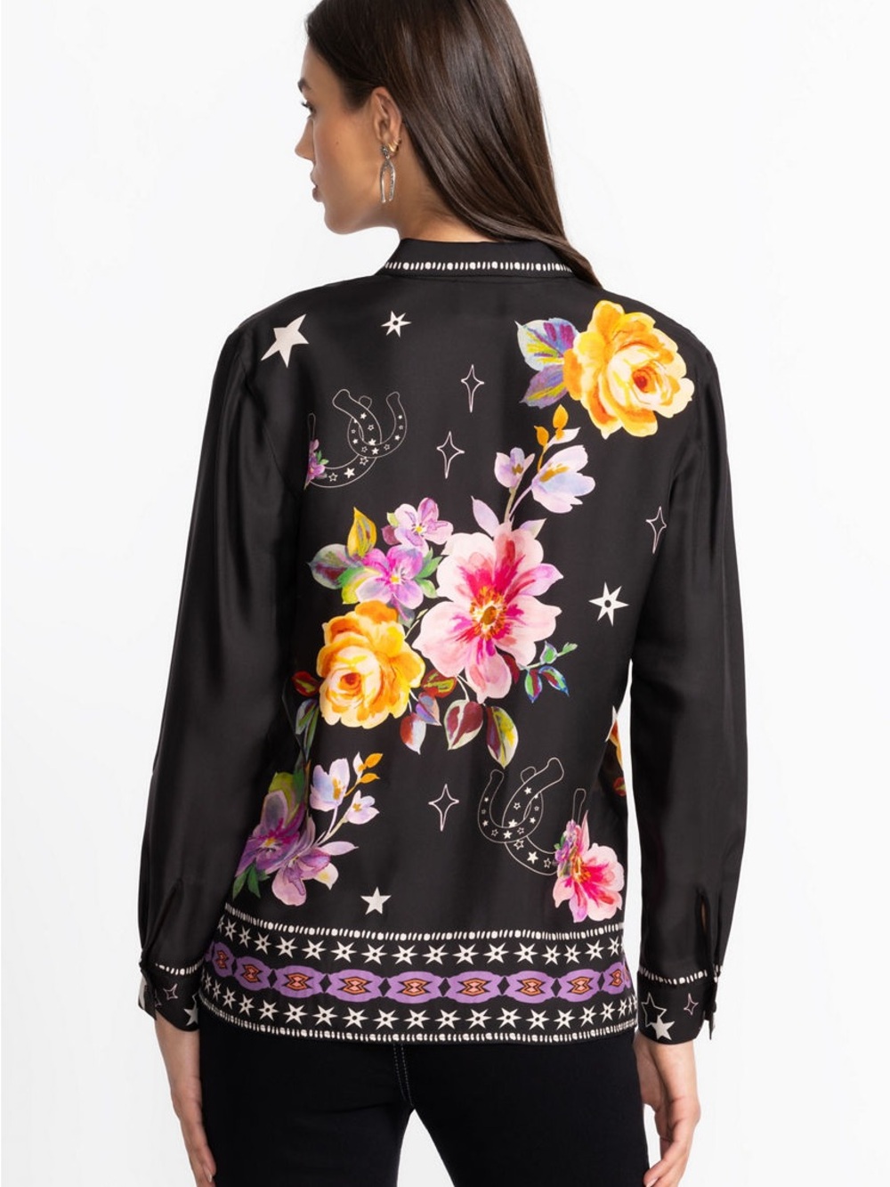 Johnny Was $280 Rosalynda Black Floral Button-Up Western Shirt Sz L - Like New - Picture 8 of 14